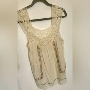 Lovestitch Summer Boho Sleeveless Top Cream With Embroidery Size Medium